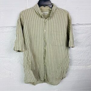 Falls Creek vintage Beige & green Striped cotton Button-Down short sleeve Shirt